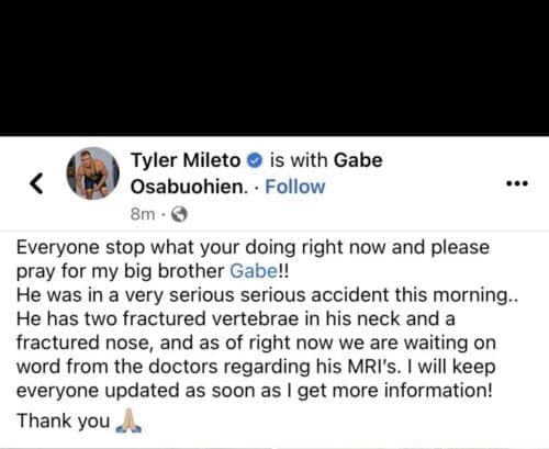 Gabe O car crash
