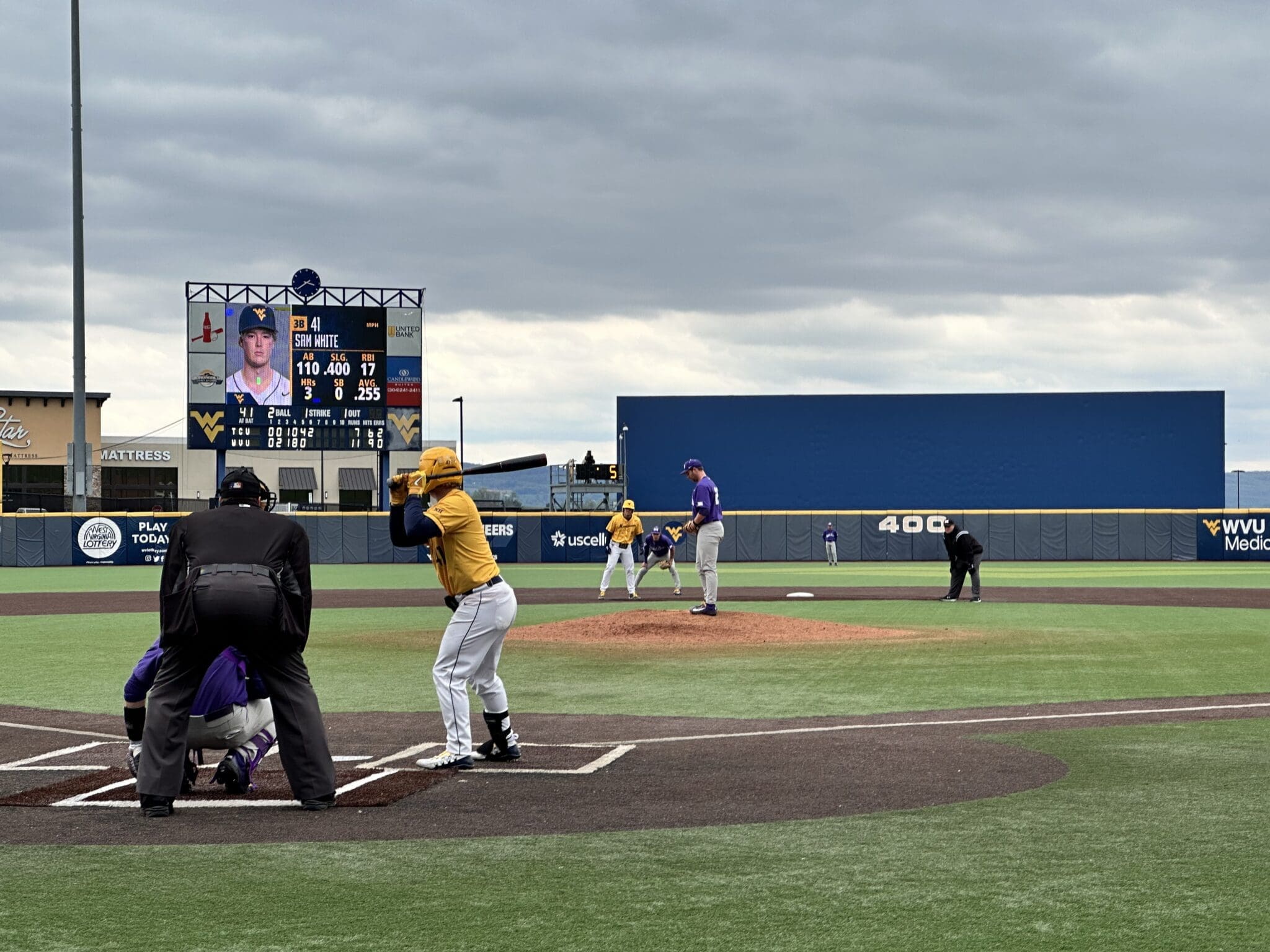WVU baseball Sam White hitting