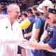 WVU Basketball HC Darian DeVries with WVU fans