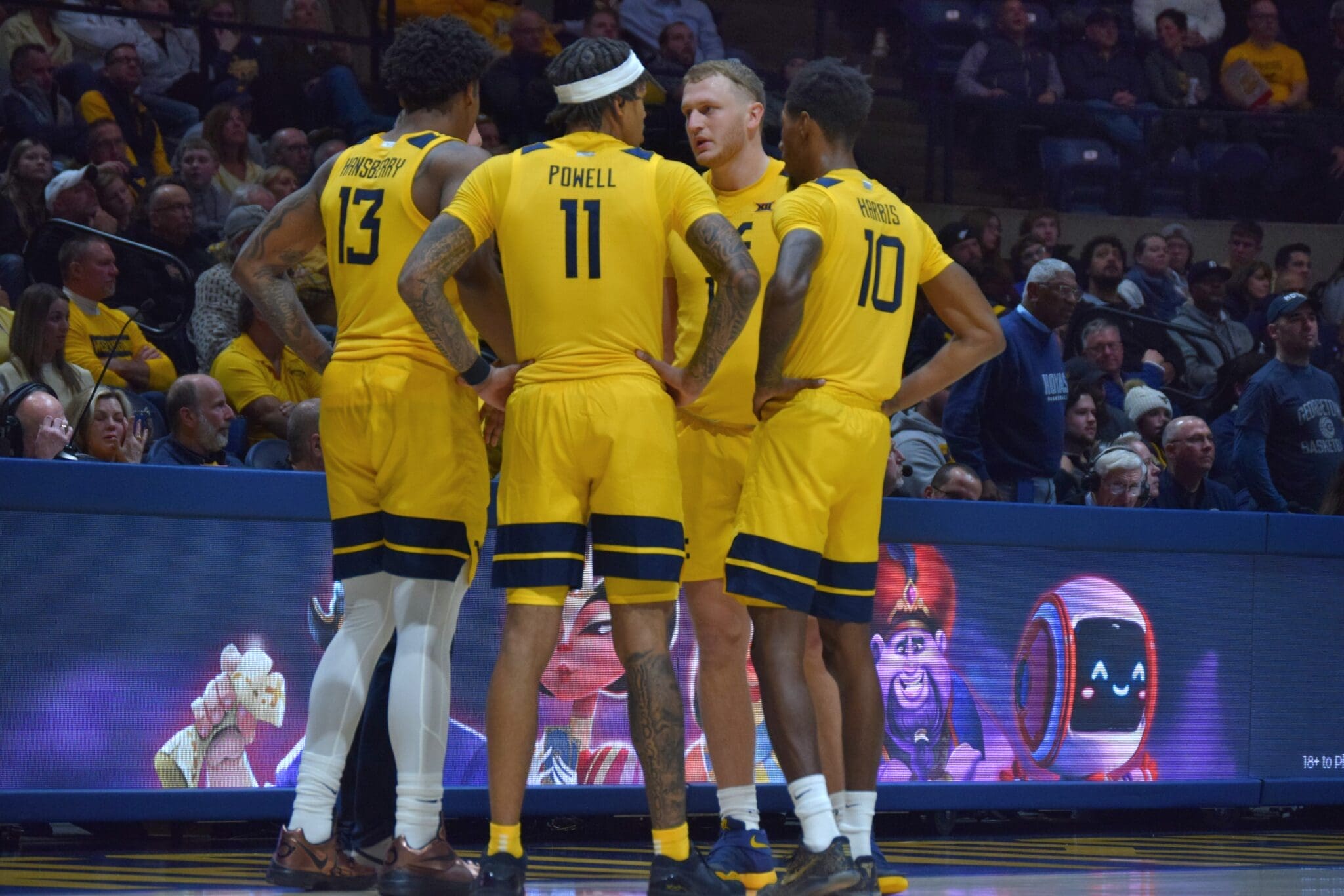 WVU Basketball Tucker DeVries, Amani Hansberry, Jonathan Powell