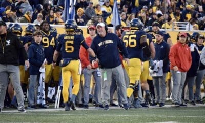 WVU Football Garrett Greene and Offensive Lineman Coach Matt Moore