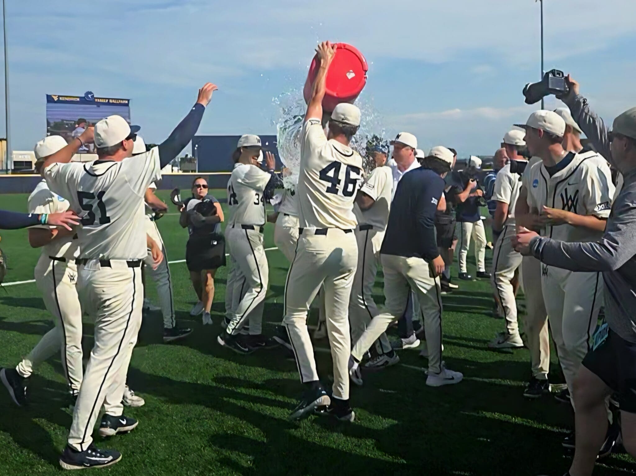 WVU Baseball celebrating Super Regional title