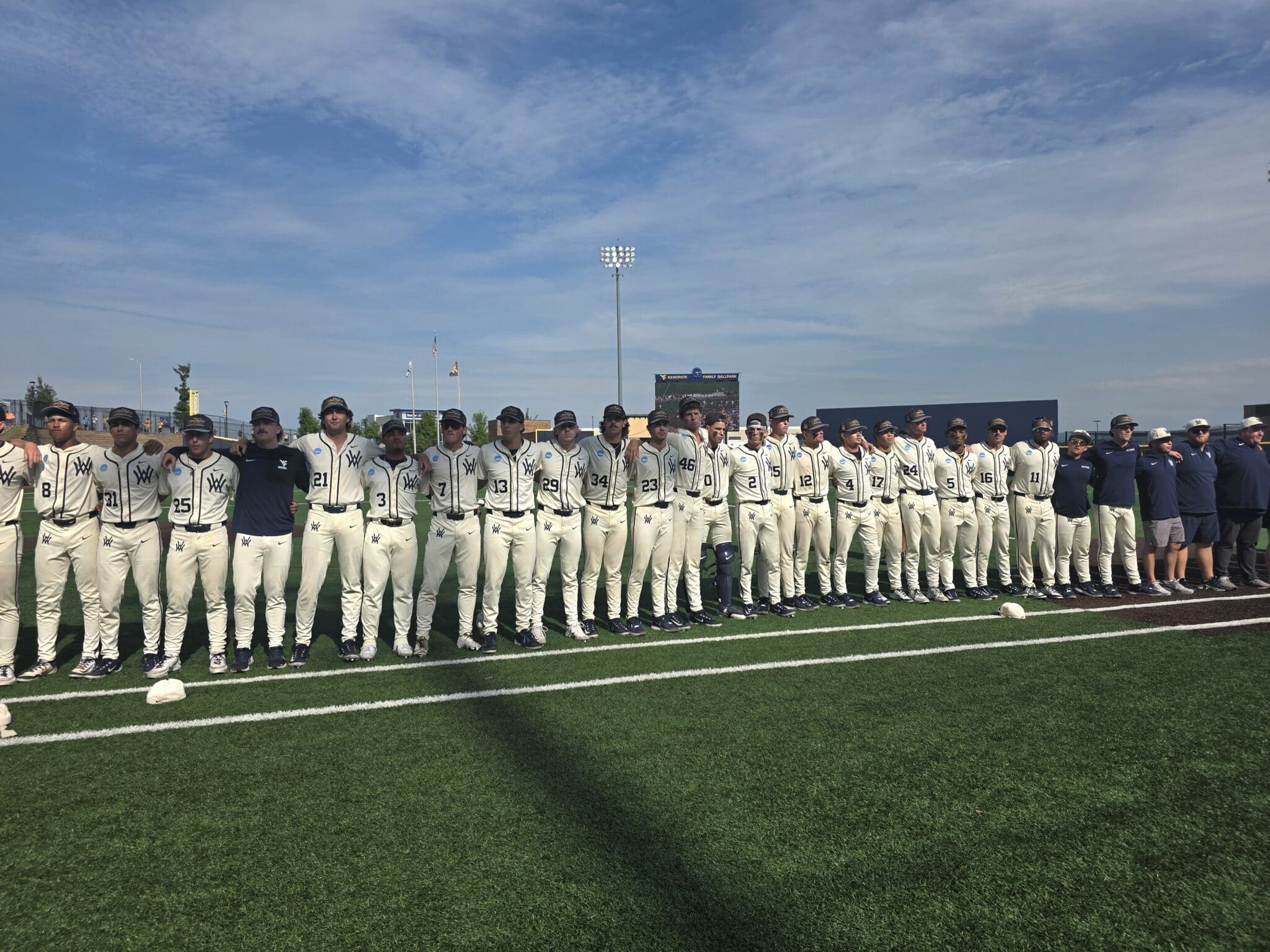 WVU Baseball celebrating Super Regional title by singing Country Roads