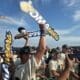 WVU Baseball celebrating Super Regional title
