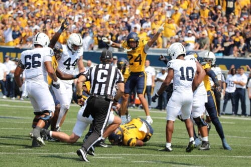 WVU Football Rodney Gallagher and T.J. Jackson on defense
