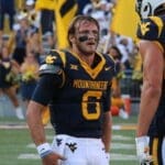 WVU Football QB Garrett Greene no helmet with Kole Taylor