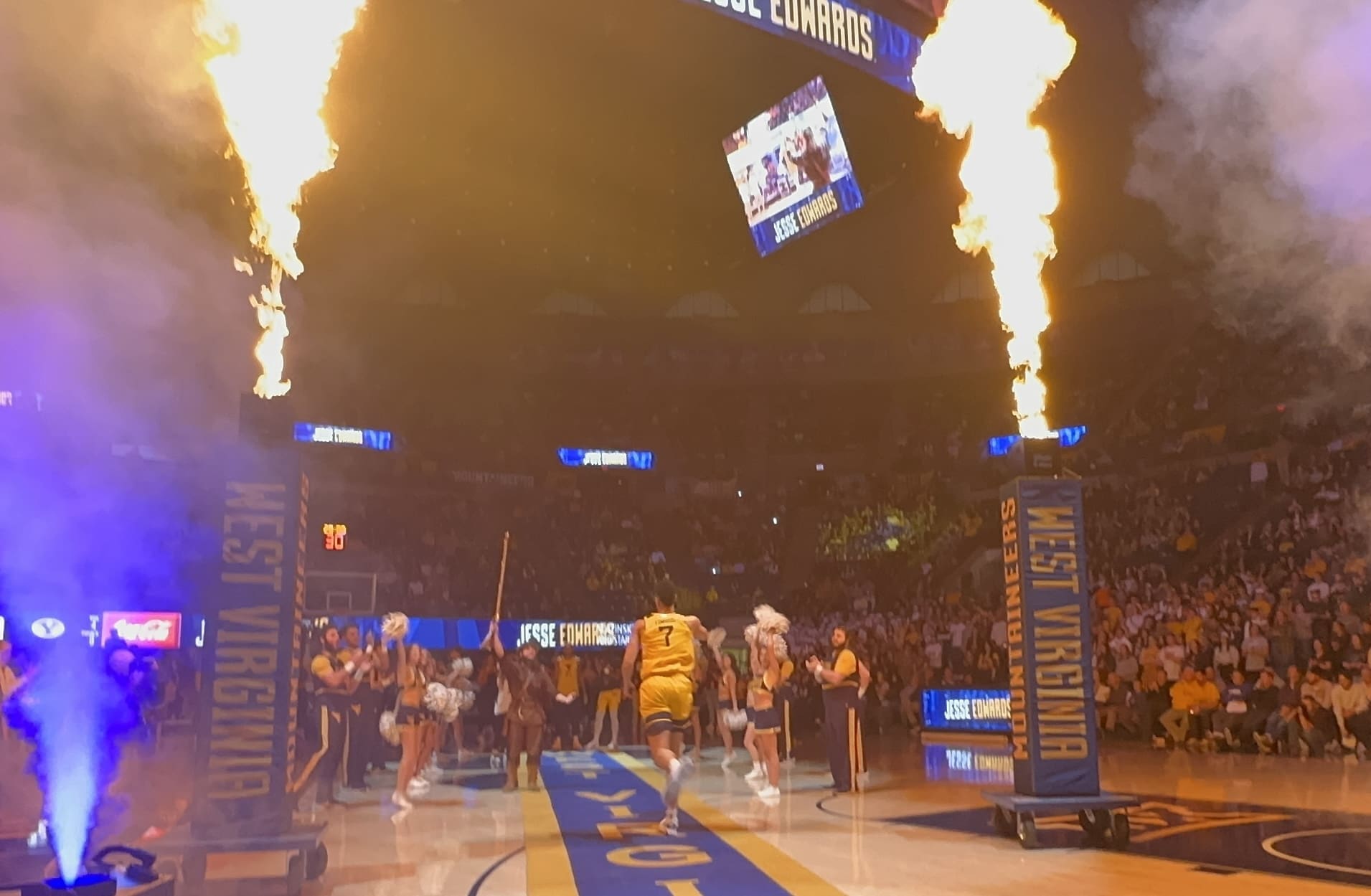 WVU Basketball Fire Intro Jesse Edwards STOCK
