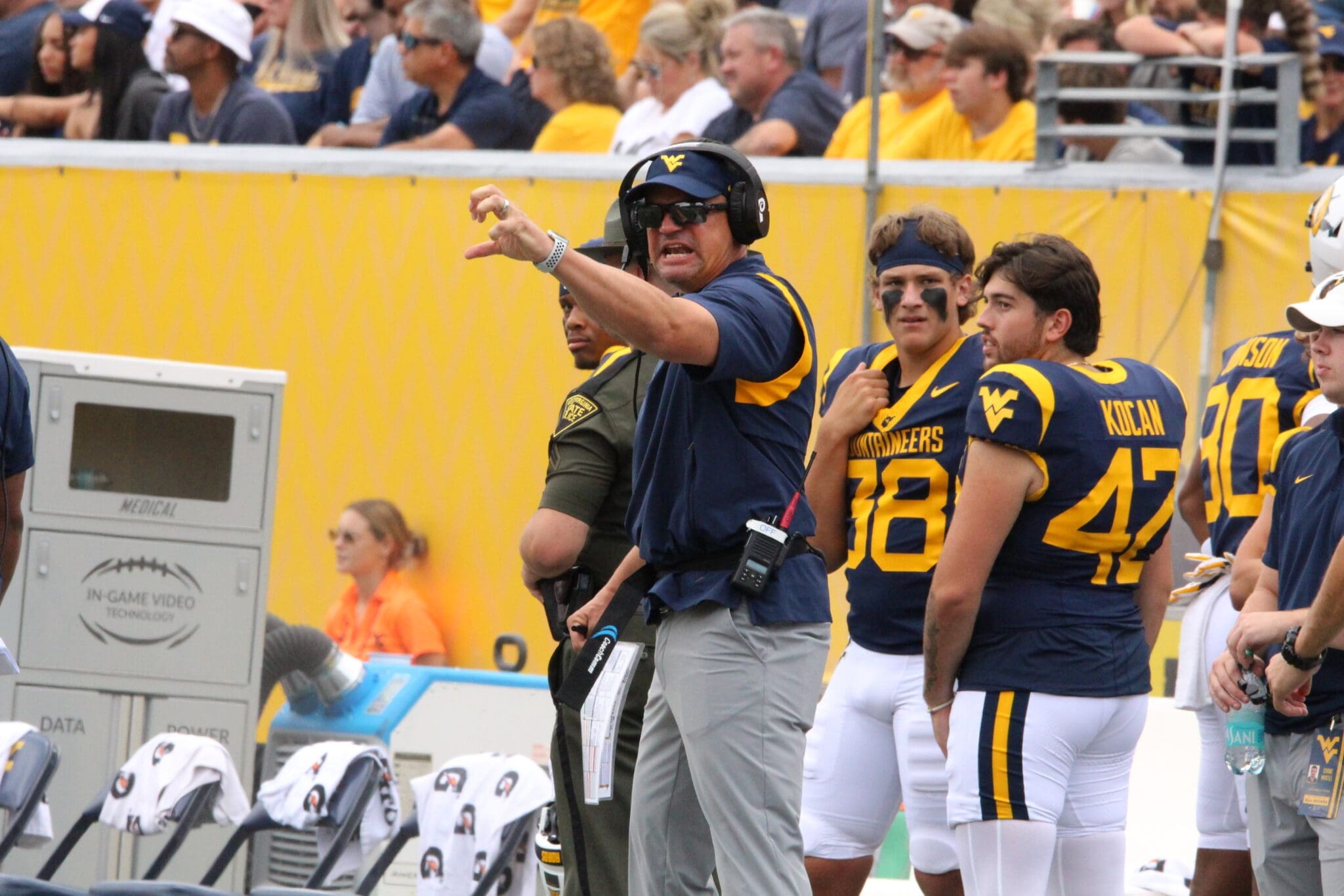 WVU Foootball Head Coach Neal Brown angry at refs