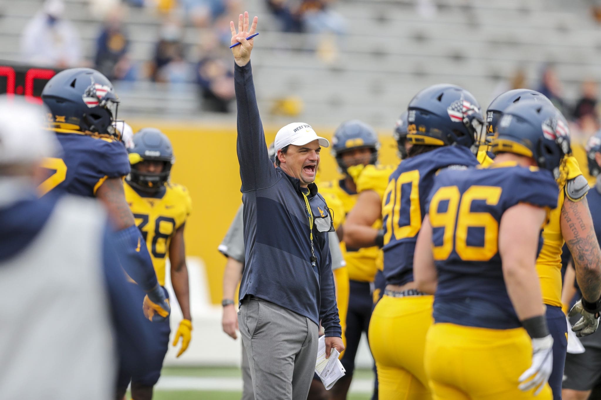 WVU Football HC Neal Brown at Gold-Blue spring game