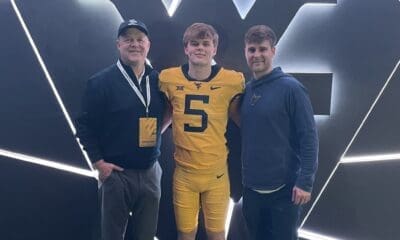 WVU Football QB coach Tyler Allen with recruit Brock Bradley