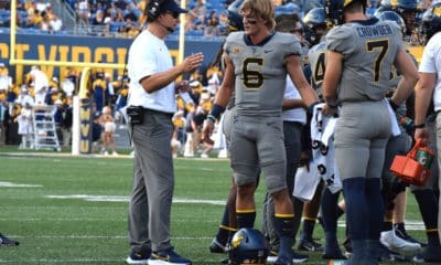 WVU Football Neal Brown and Garrett Greene