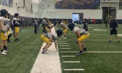 WVU TE coach Blaine Stewart with tight ends