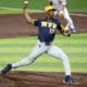 WVU Baseball reliever Carlson Reed winds up to throw.