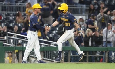 WVU Baseball Caleb McNeely runs bases after hitting a home run at PNC Park