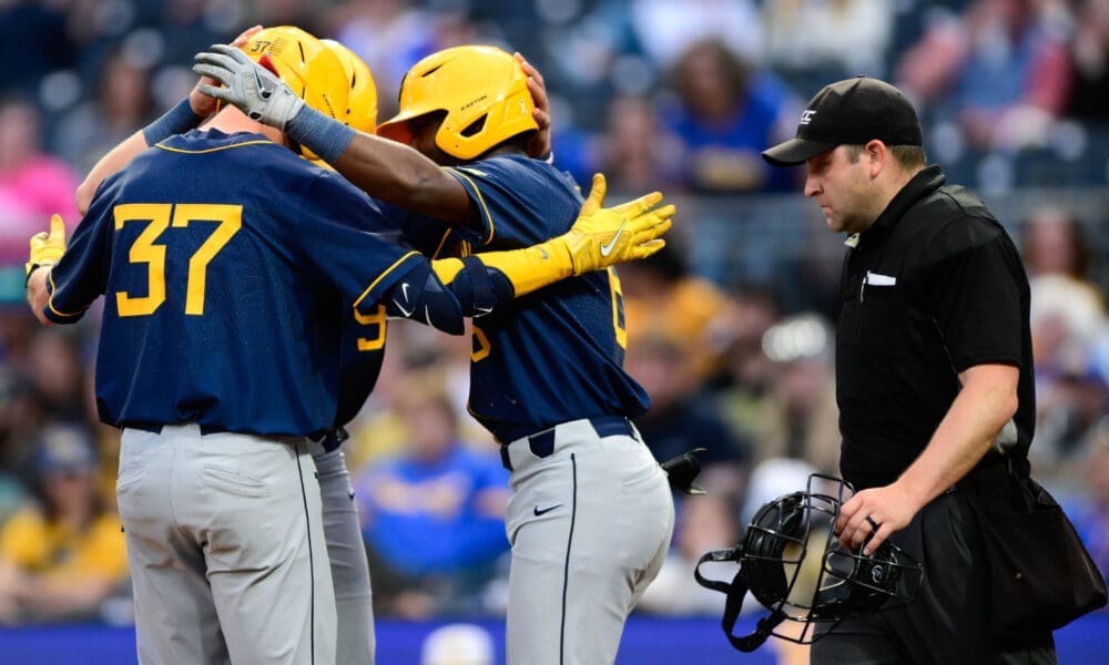 WVU Baseball players celebrating