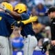 WVU Baseball players celebrating