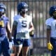 WVU Football players CJ Donaldson, Traylon Ray, Jaylen Anderson at spring practice
