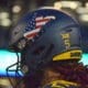WVU Football US flag helmet stock