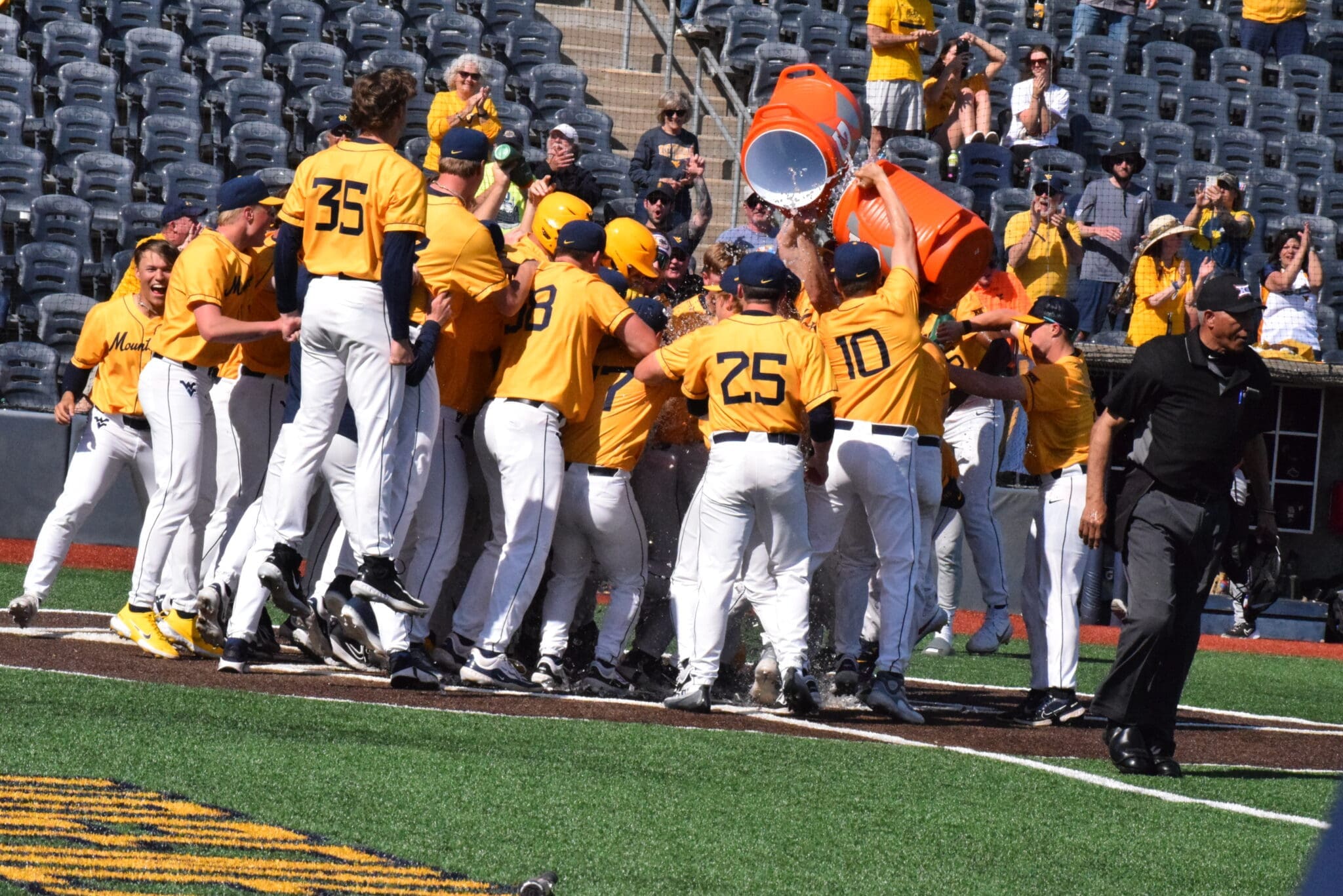 WVU Baseball celebrates after win