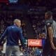 WVU Basketball HC Ross Hodge against Baylor with ref