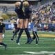WVU Football CB Nick Taylor (19) celebrates interception versus Utah