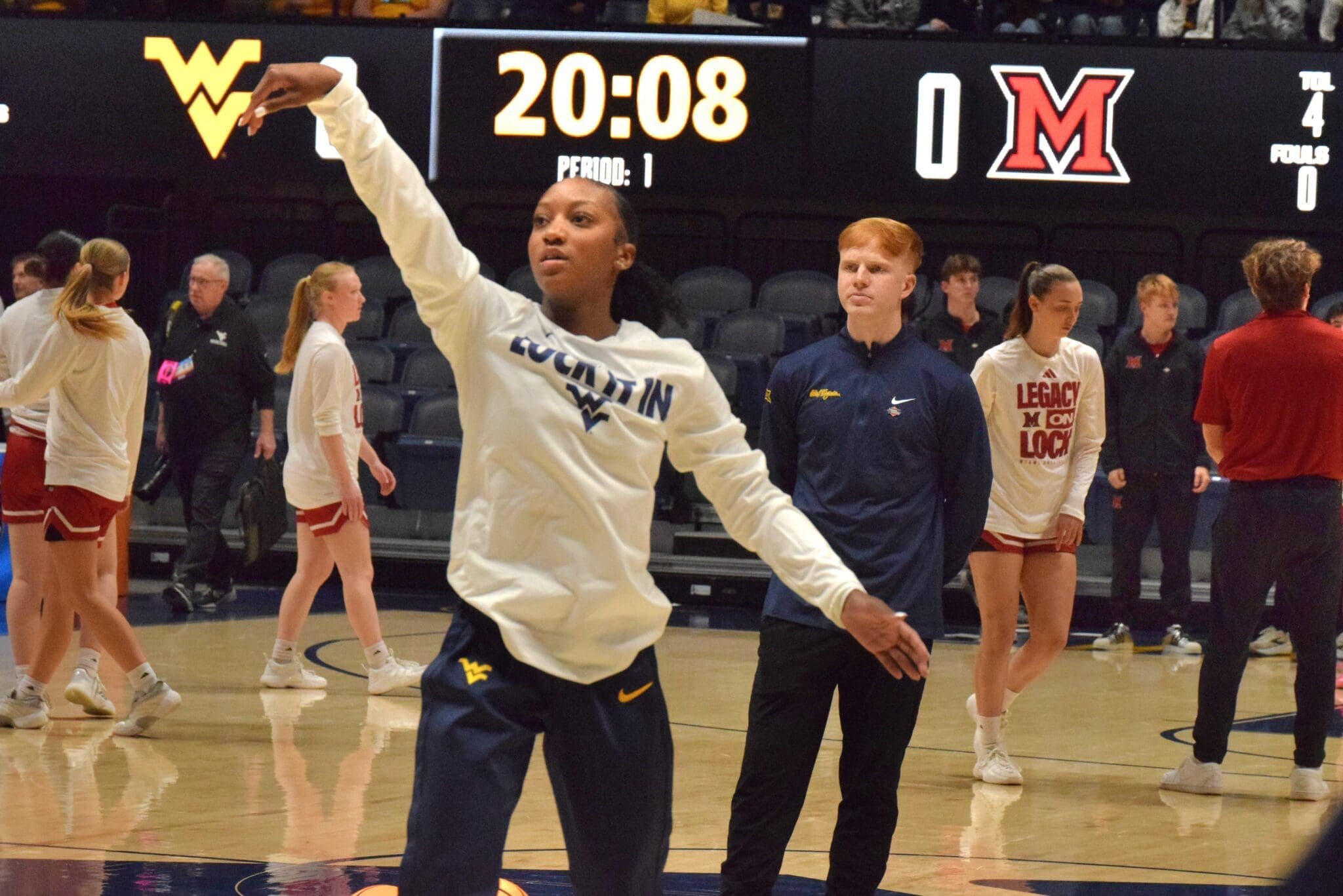 WVU Women's Basketball Jordan Harrison warmups