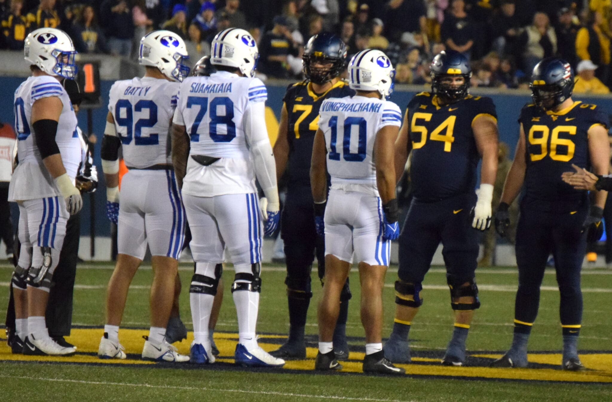 WVU Football offensive line against BYU with Zach Frazier