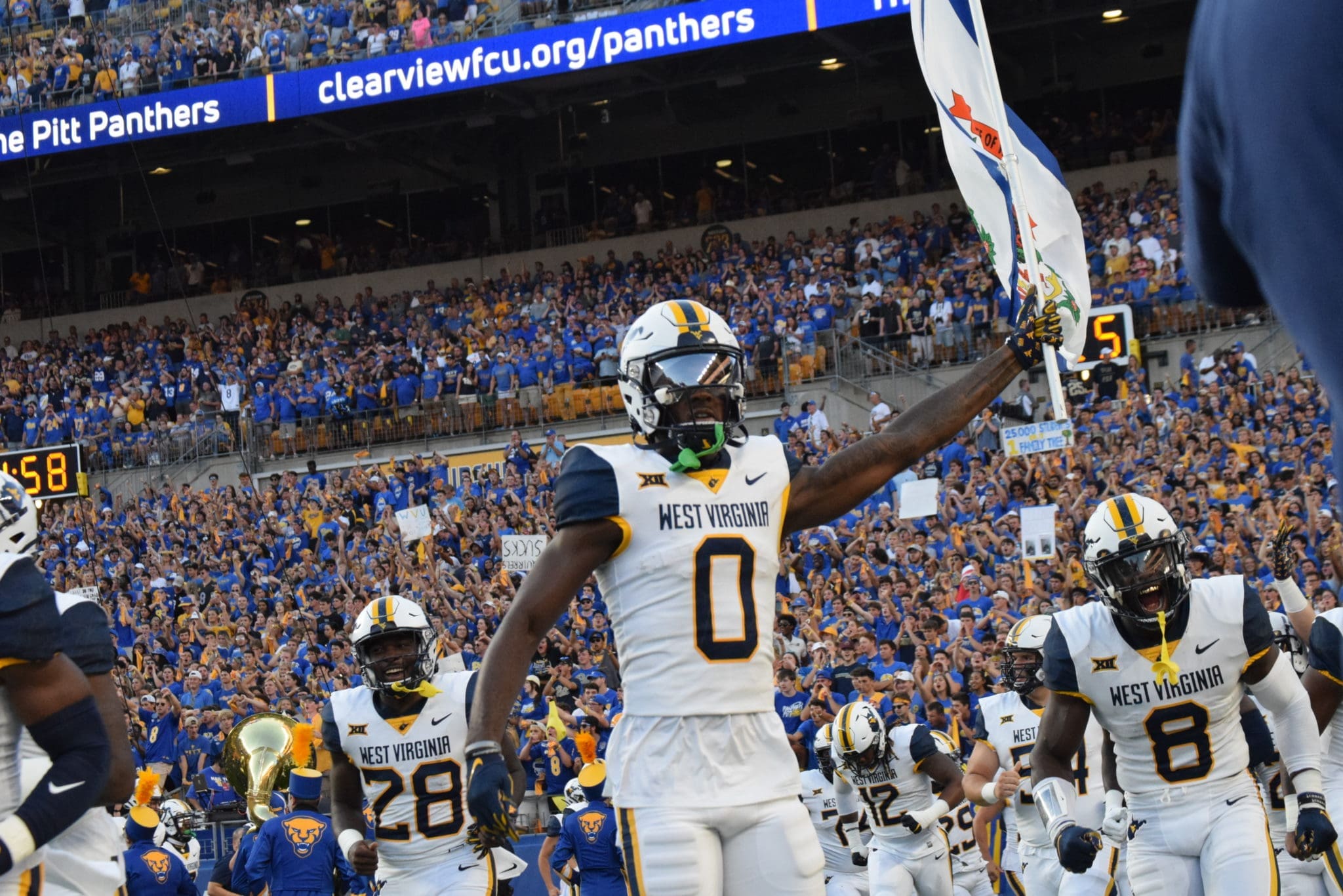 WVU Football WR Bryce Ford-Wheaton Flag at Pitt before Backyard Brawl