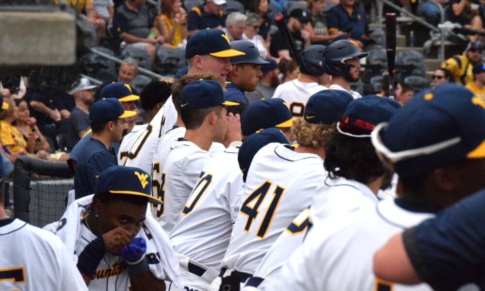 WVU baseball team in dugout