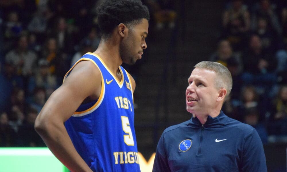 WVU Basketball HC Ross Hodge with DJ Thomas