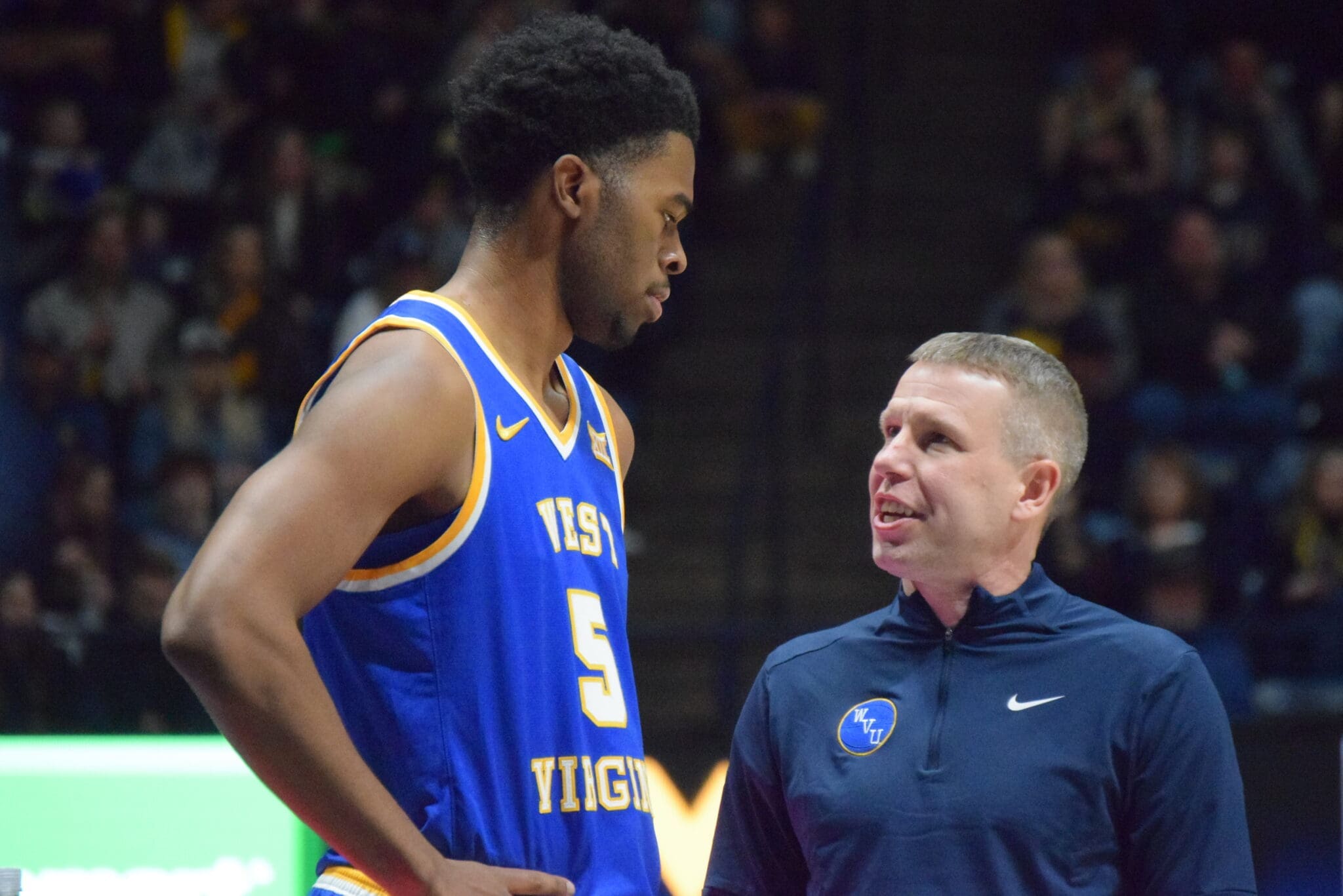 WVU Basketball HC Ross Hodge with DJ Thomas