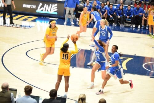 WVU Womenโs Basketball star Jordan Harrison against Kentucky
