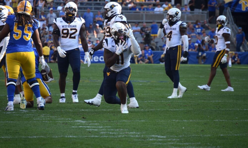 WVU Football DL T.J. Jackson against Pitt