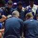WVU Basketball huddle