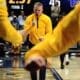 WVU Basketball Head Coach Ross Hodge screaming after beating Pitt in Backyard Brawl