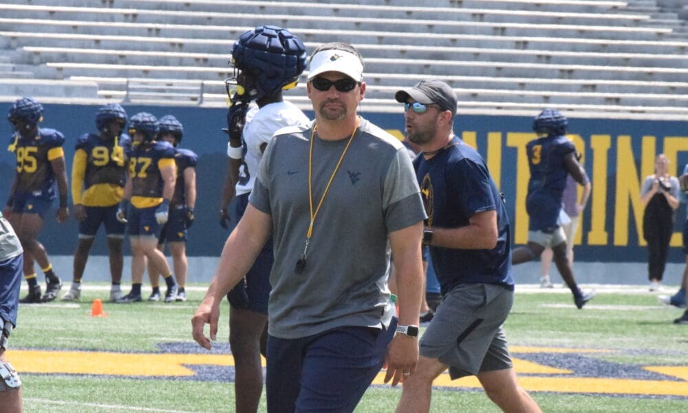 WVU Football HC Neal Brown at practice