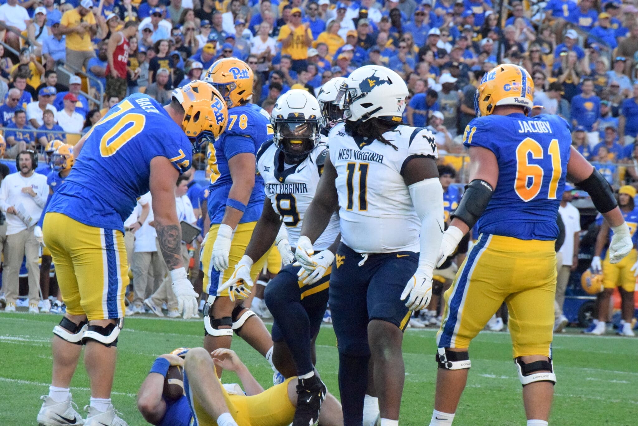 WVU Football DL T.J. Jackson against Pitt