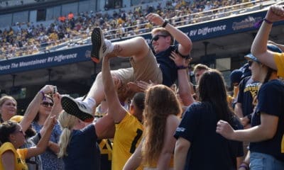 WVU football fans celebrate touchdown