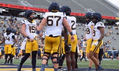 WVU Football offense with OL Landen Livingston