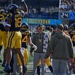 WVU Football Curtis Jones and Diore Hubbard celebrate