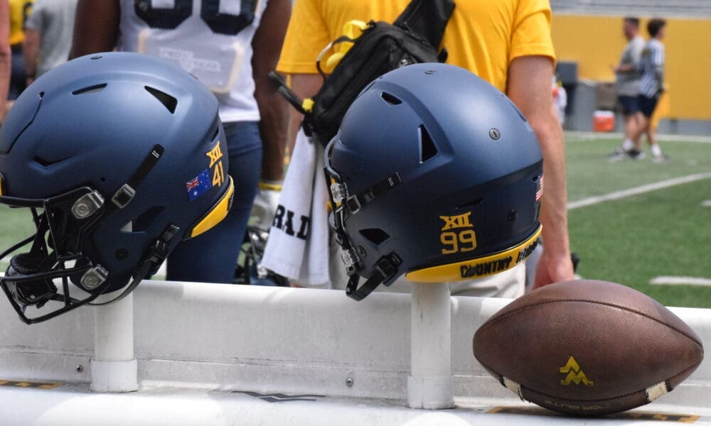 WVU Football blue helmets stock