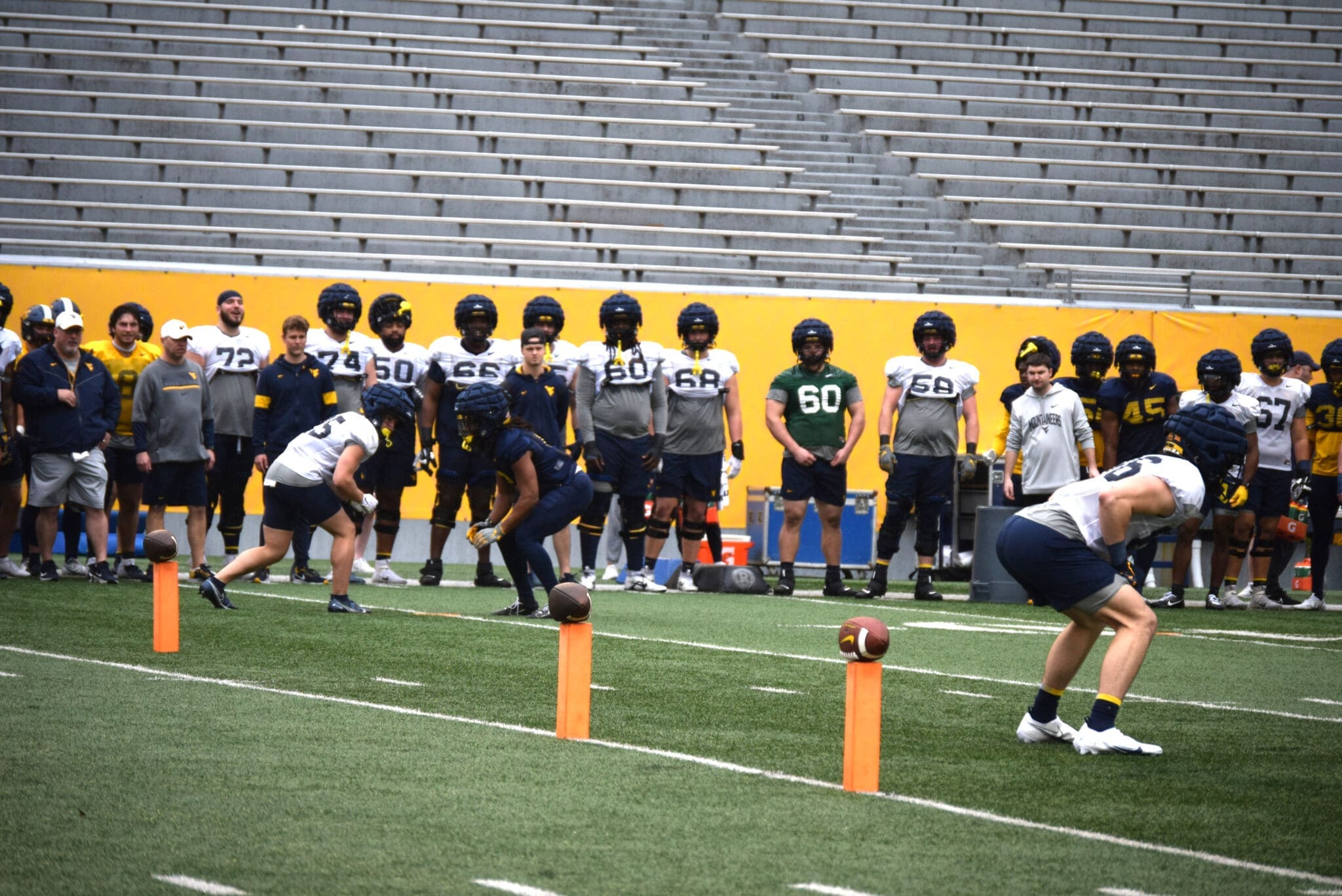 WVU football players at practice