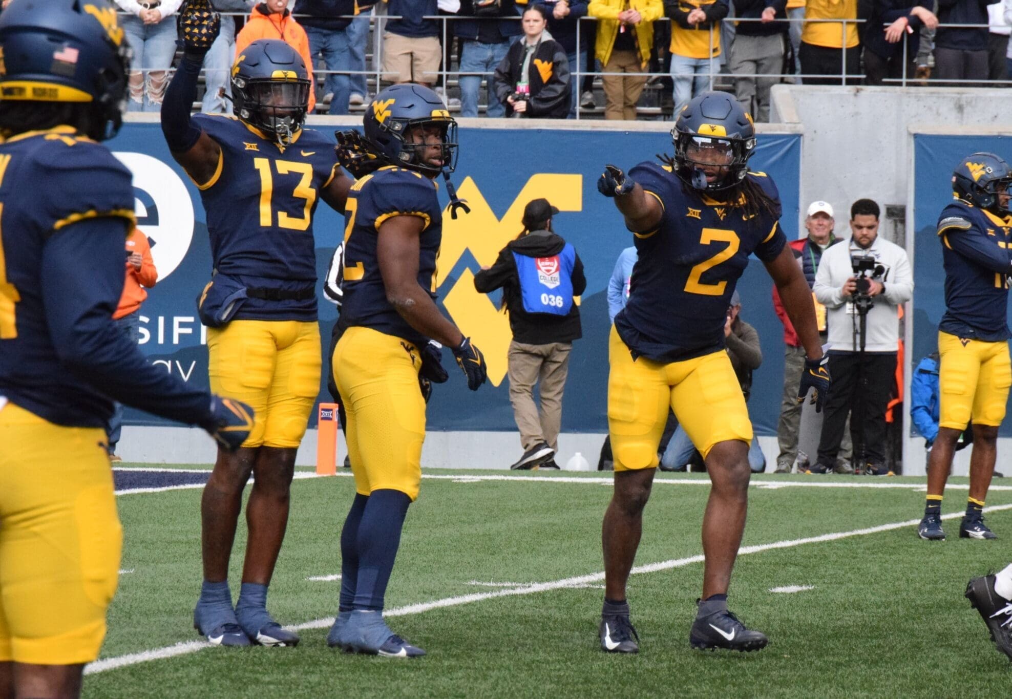 WVU Football safety Aubrey Burks calling signals to Anthony Wilson and secondary against Oklahoma State