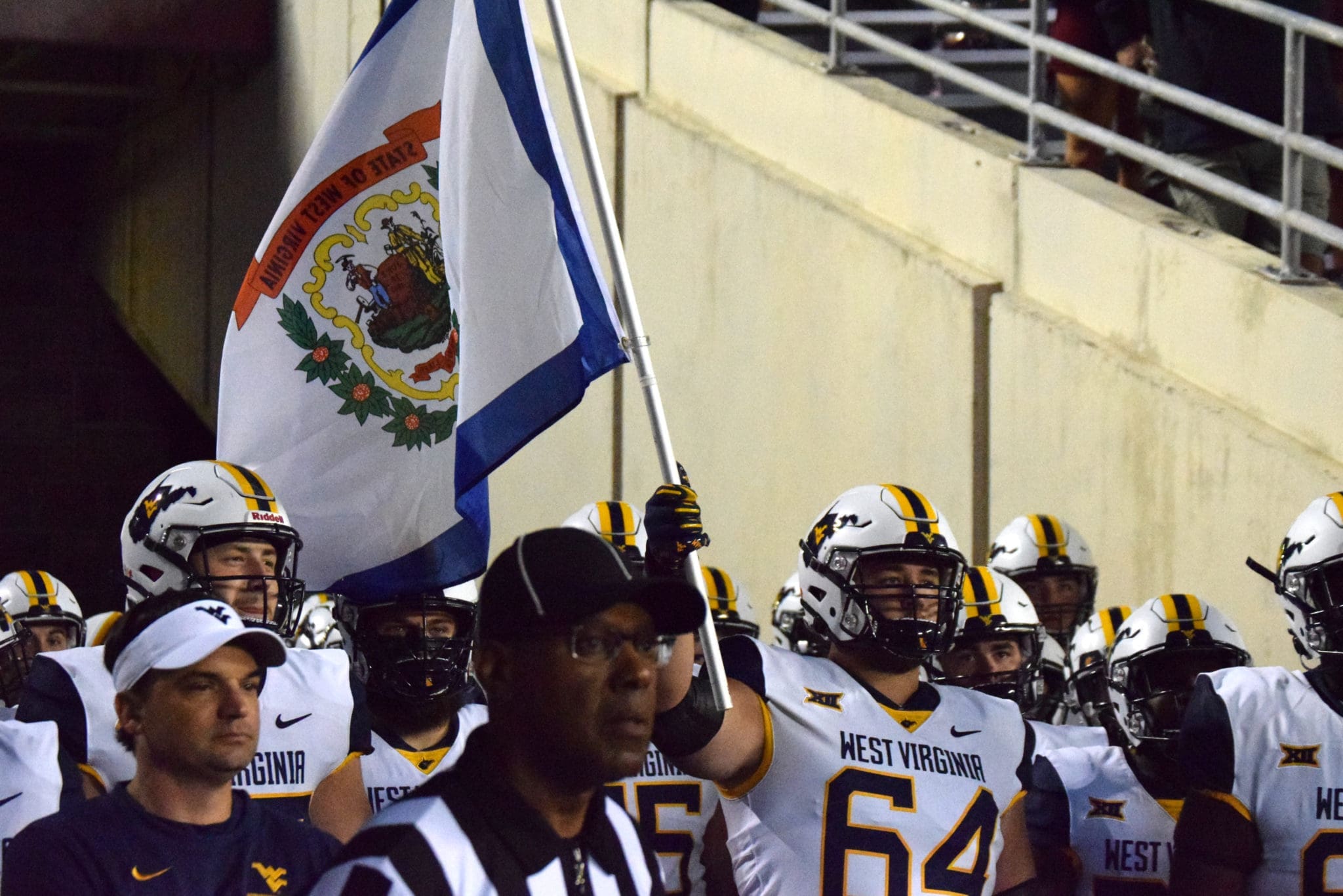 Entrance WV Flag by WVU football OL Wyatt Milum