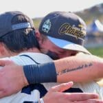WVU Baseball celebrating Super Regional title
