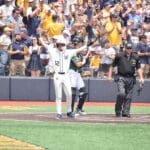 WVU Baseball celebrates after home run during Super Regional