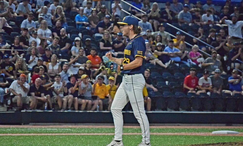 WVU Baseball Pitcher Reese Bassinger Celebrates