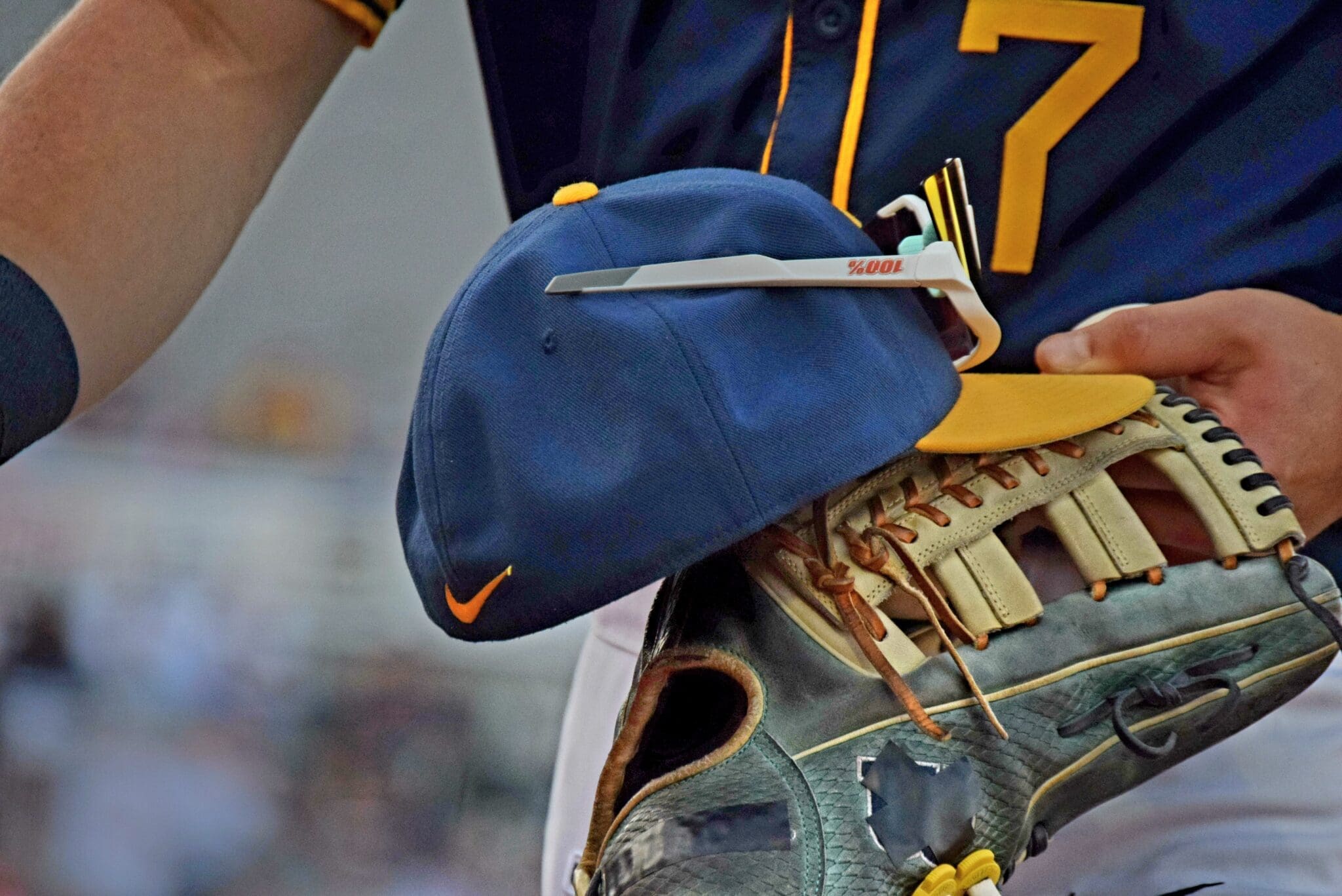 WVU Baseball hat and glove stock