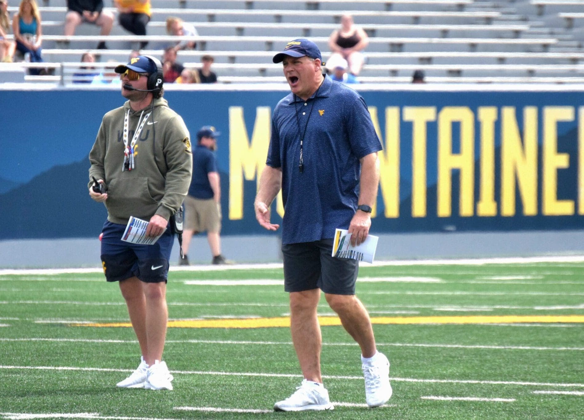 WVU Football HC Rich Rodriguez angry during scrimmage
