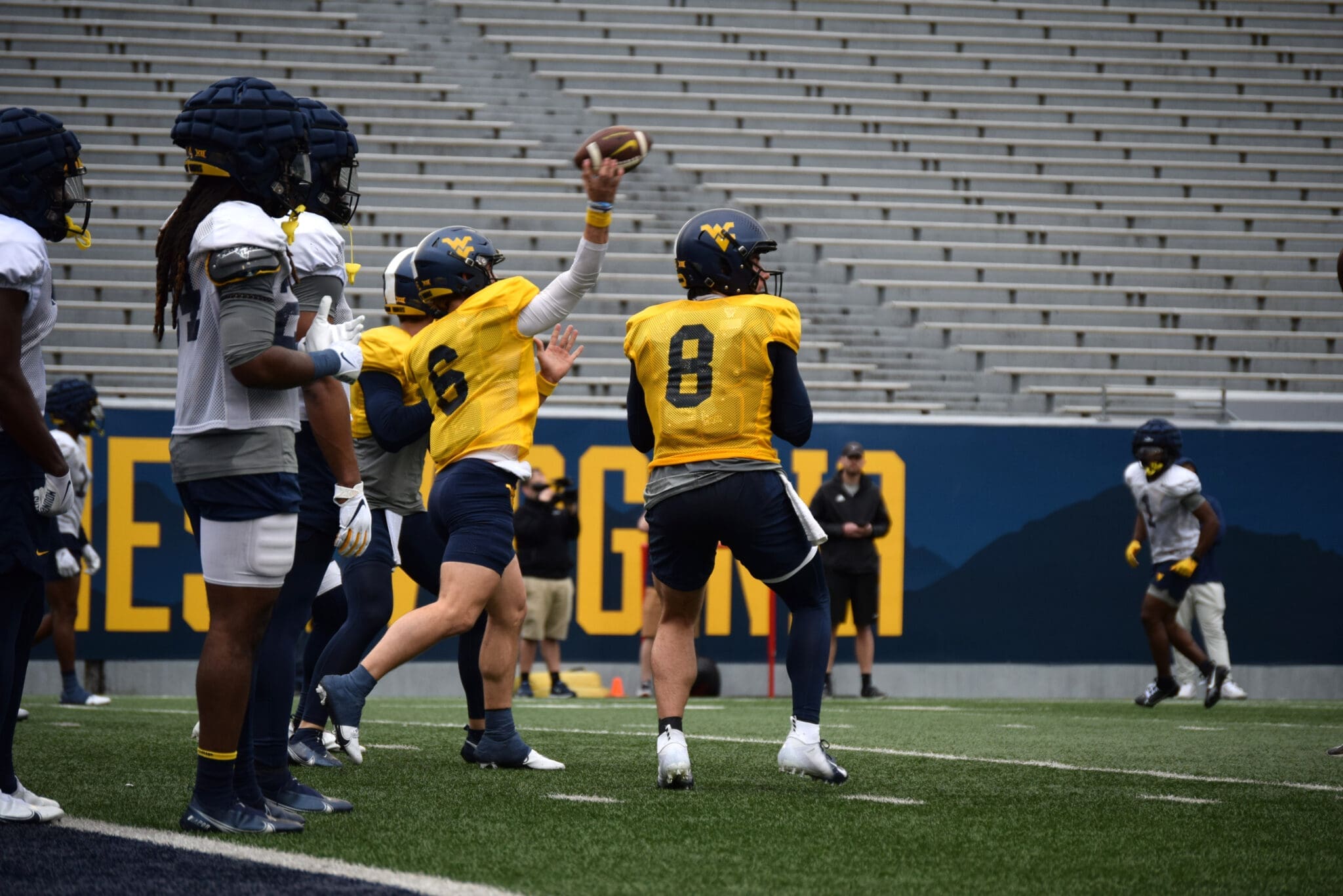 WVU Football quarterbacks Garrett Greene and Nicco Marchiol